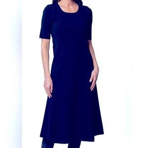 BIANA Nora Milano Italian Knit Short Sleeved Fit & Flare Dark Navy Midi Dress